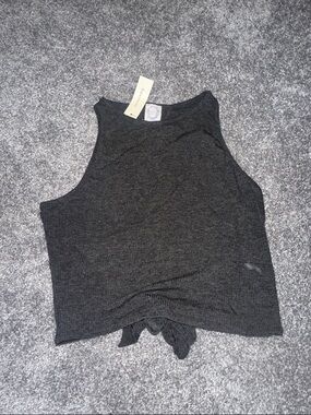 Francesca's Collections Dark Gray Ribbed Tie-Front Tank